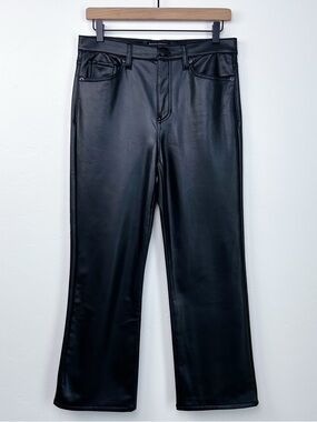 Banana Republic Black Vegan Faux Leather High-Waisted Copped Bootcut Pants 28/6